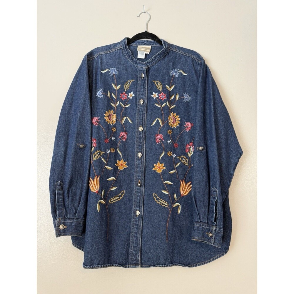 Vintage Coldwater Creek Denim Blouse Long Sleeve Cotton Button-Down 14P